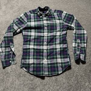J.Crew Oxford Small Plaid Shirt Green Navy Red Tartan Cotton‎ E5309 Button Down
